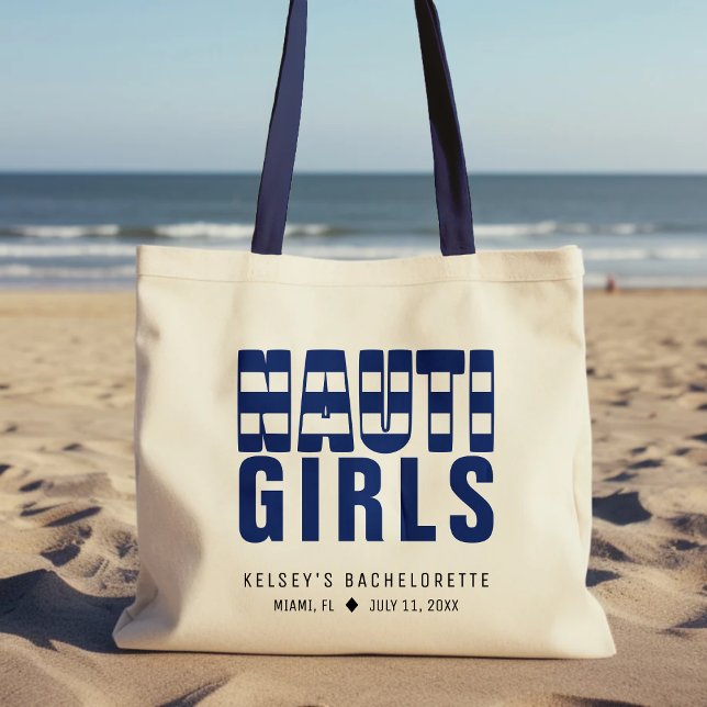Nauti Girls Nautiska Randiga Speningsfest Tygkasse (Nauti Girls Striped Bachelorette Party Tote Bag
)