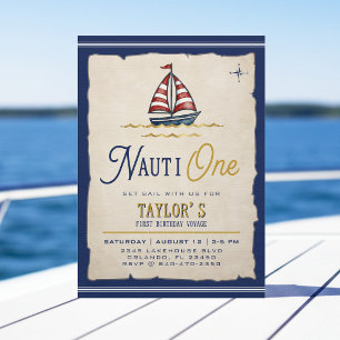 Nauti One Segelbåt 1-års Födelsedagsfest Inbjudningar