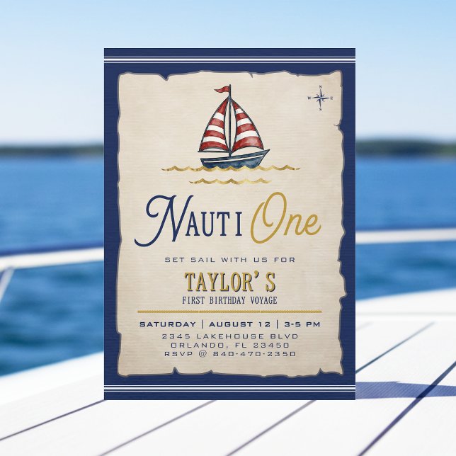Nauti One Segelbåt 1-års Födelsedagsfest Inbjudningar (Skapare uppladdad)