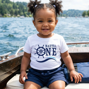 Nauti One Sjöfart 1-årsdag Blå Fartygsratt T Shirt
