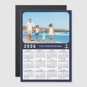 Nautical 2025 Photo Calendar Magnet Navy Blue