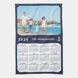 Nautical 2026 Calendar Family Photo Navy Blue Kökshandduk