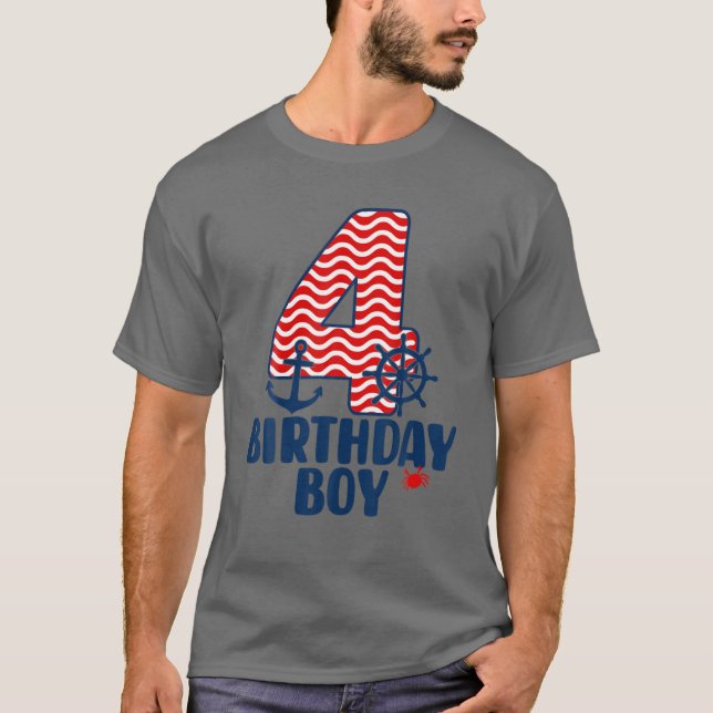 Nautical 4e födelsedagen Boy Sailors 4-åriga B-Day T Shirt (Framsida)