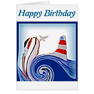 Nautical Abstrakt Lighthouse Boat Birthday Hälsningskort
