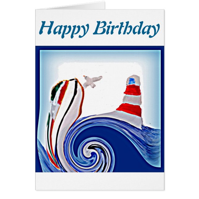 Nautical Abstrakt Lighthouse Boat Birthday Hälsningskort (Framsidan)