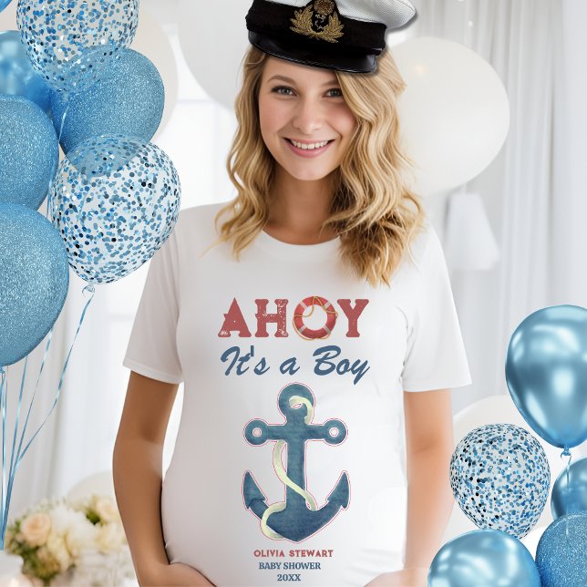 Nautical Ahoy är en babyduschinbjudan till pojken T Shirt (Skapare uppladdad)