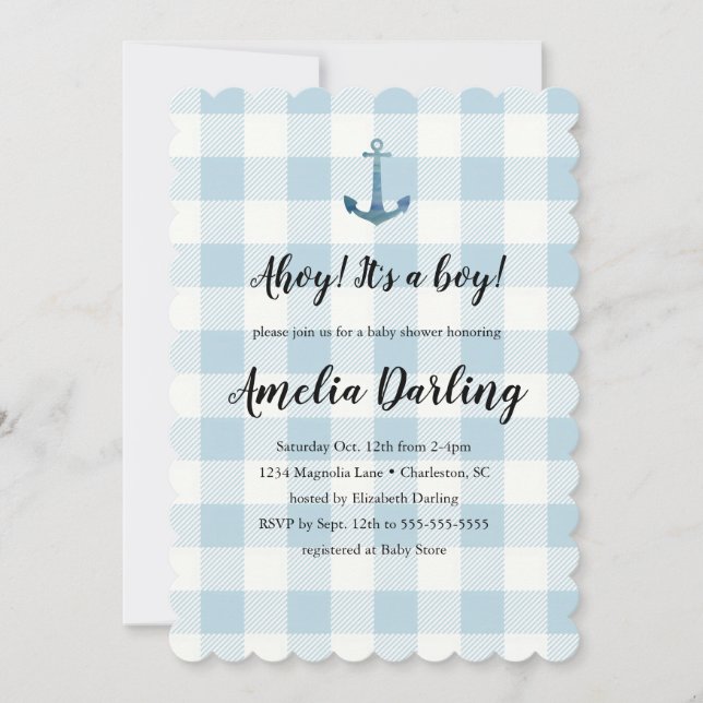 Nautical Ahoy Baby Boy Baby Shower Inbjudningar (Framsida)