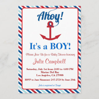 Nautical Ahoy Boy Baby Shower-inbjudan Inbjudningar