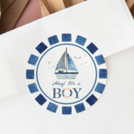 Nautical Ahoy! Det är en pojk Boat Baby Shower Runt Klistermärke