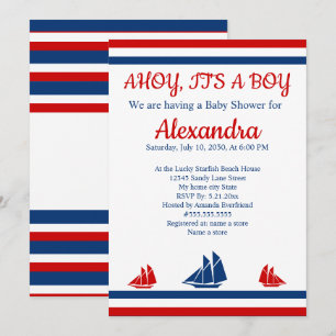 Nautical Ahoy Det är en pojk Red Navy Baby Shower Meddelande