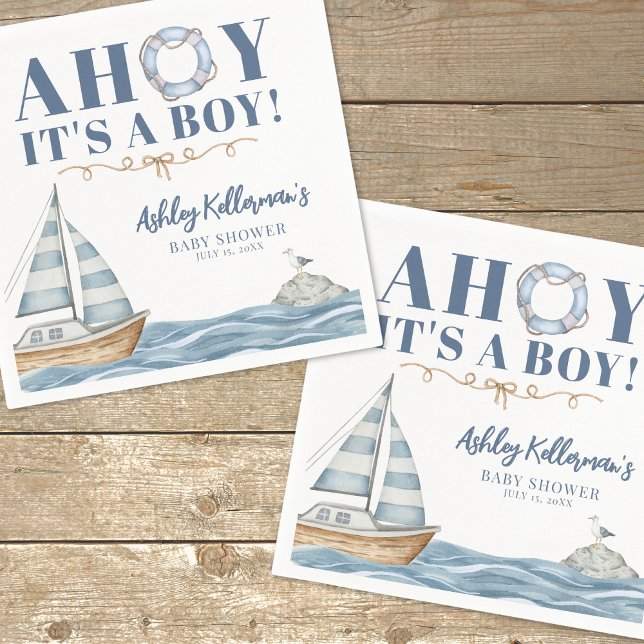Nautical Ahoy.. Det är en pojkbabydusch Pappersservett (Nautical Ahoy It's A Boy Baby Shower Napkins)