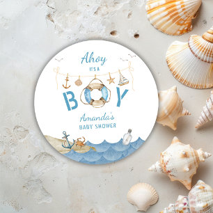 Nautical Ahoy.. Det är en pojkbabydusch Runt Klistermärke