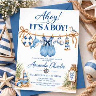 Nautical Ahoy Det är en pojke - babyfirande Inbjudningar