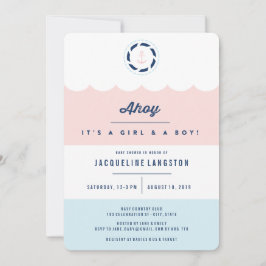 Nautical Ahoy Girl Boy Twillingars Baby Shower Inb Inbjudningar