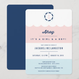 Nautical Ahoy Girl Boy Twillingars Baby Shower Inb Inbjudningar