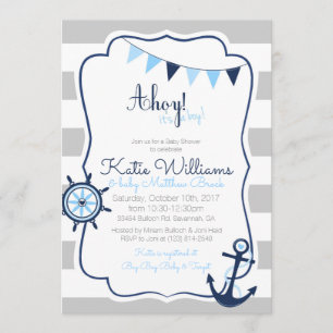 Nautical Ahoy har ett pojkbabyvykort Inbjudningar