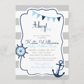 Nautical Ahoy har ett pojkbabyvykort Inbjudningar