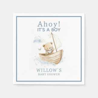 Nautical Ahoy It's A Boy Segelbåt Baby Shower Pappersservett
