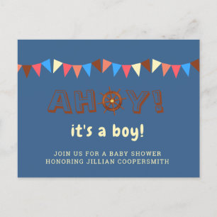 Nautical Ahoy Pojke Baby Shower Tema Helg Vykort