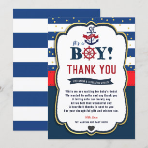 Nautical Ahoy Red Navy Baby Shower - tack för ditt Inbjudningar
