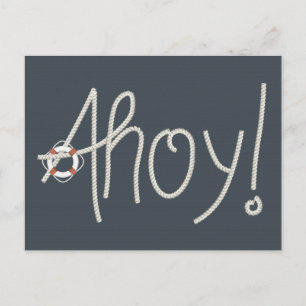 Nautical Ahoy Rope Text & Lifesaver Postcard Vykort