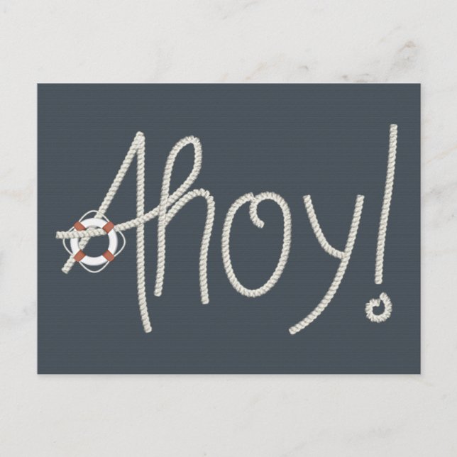 Nautical Ahoy Rope Text & Lifesaver Postcard Vykort (Framsida)