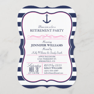 Nautical Ancho;l Navy & Rosa Pension Party Inbjudningar