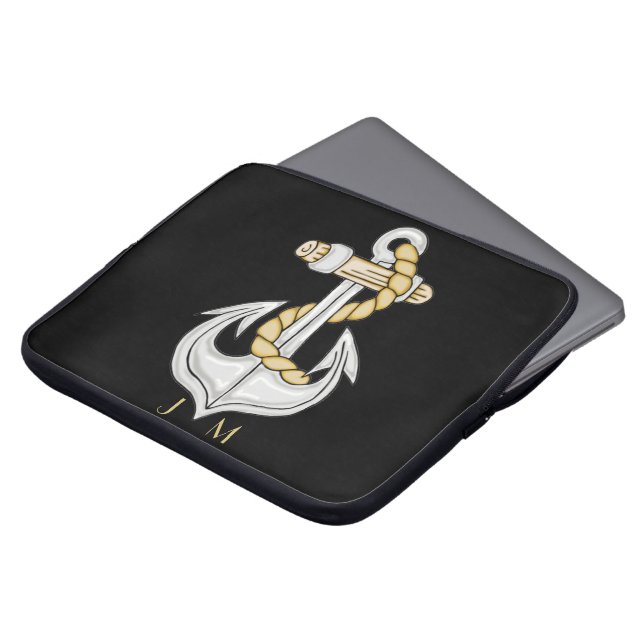 Nautical Anchor 3 Monogram Laptop sleeve (Framsida topp)