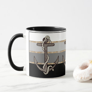Nautical Anchor and Rope (svart övertoning) Mugg