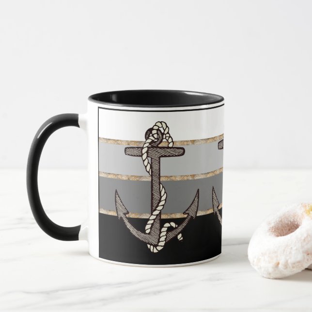 Nautical Anchor and Rope (svart övertoning) Mugg (Med munk)