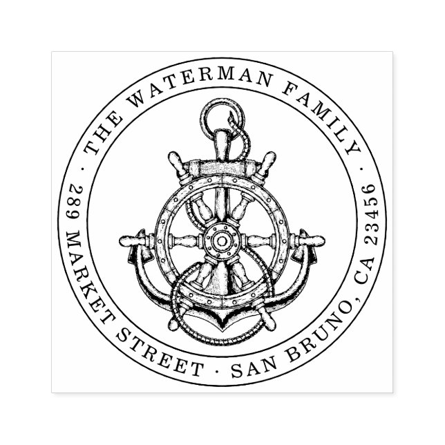 Nautical Anchor Anpassningsbar Family Namn & Retur Stämpel (Tryck)