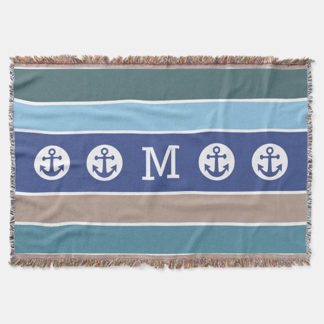 Nautical Anchor anpassningsbar monogram throw filt (Framsidan)