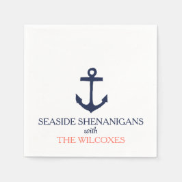 Nautical Anchor Anpassningsbar Navy Blue/Coral Pappersservett
