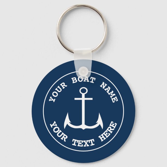Nautical Anchor Anpassningsbar Navy Blue Nyckelring (Framsida)