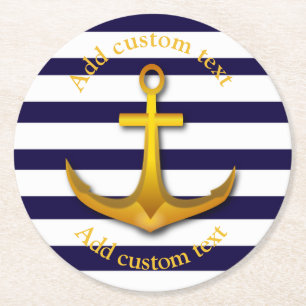 Nautical Anchor Anpassningsbar Party Underlägg Papper Rund