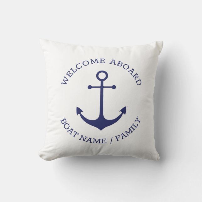 Nautical Anchor Anpassningsbar Welcome Aboard navy Kudde (Framsida)
