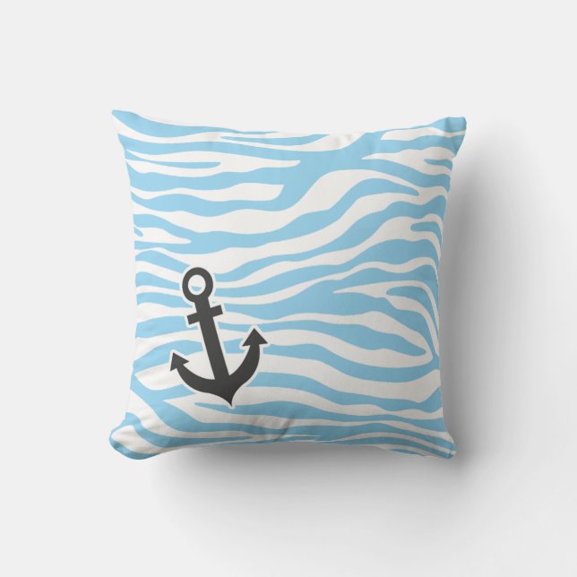 Nautical Anchor; Baby blue Zebra Animal Print Kudde (Framsida)