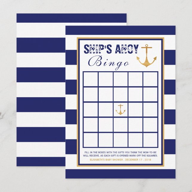 Nautical Anchor Baby Shower Bingo Inbjudningar (Fram/baksida)