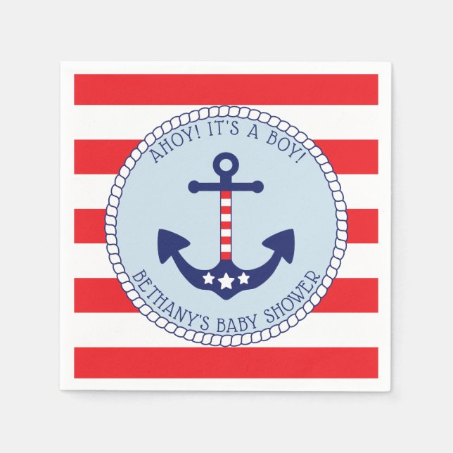 Nautical Anchor Baby Shower Boy Patriotic Pappersservett (Framsidan)