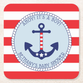 Nautical Anchor Baby Shower Boy Patriotic Underlägg Papper Kvadrat