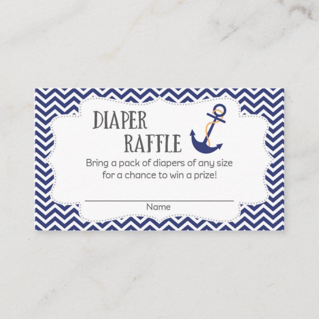 Nautical Anchor Baby Shower Diaper Raffle Biljett Tilläggskort (Framsida)