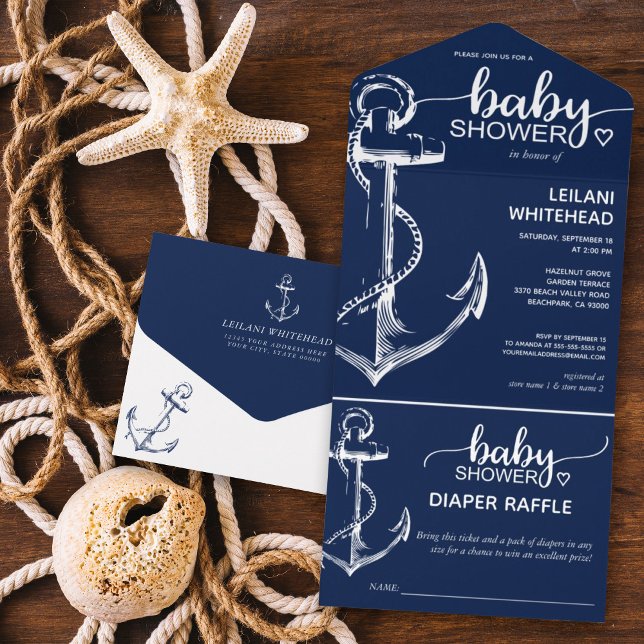Nautical Anchor Baby Shower Diaper Raffle Navy (Skapare uppladdad)