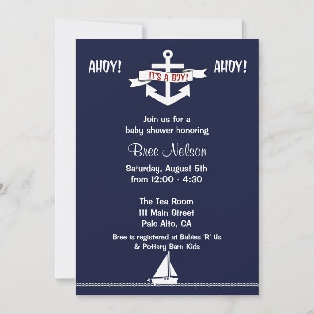 Nautical Anchor Baby Shower:Inbjudan Inbjudningar (Framsida)