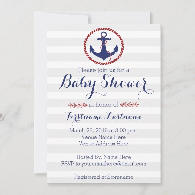 Nautical Anchor Baby Shower Inbjudningar (Framsida)