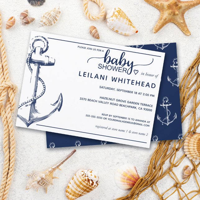 Nautical Anchor Baby Shower Navy Blue Inbjudningar (Skapare uppladdad)