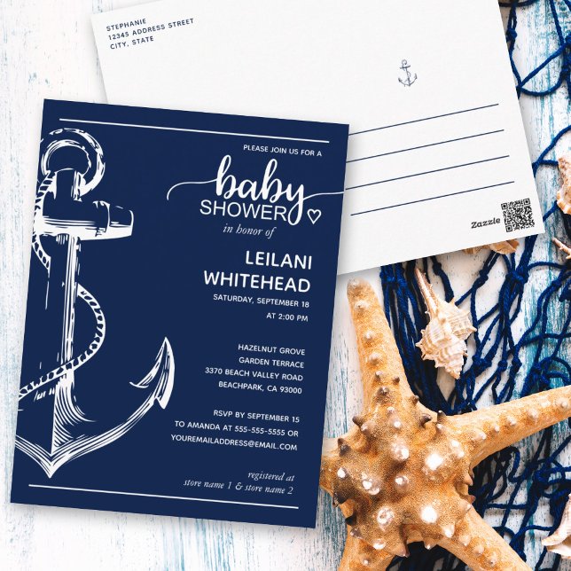 Nautical Anchor Baby Shower Navy Inbjudan (Skapare uppladdad)