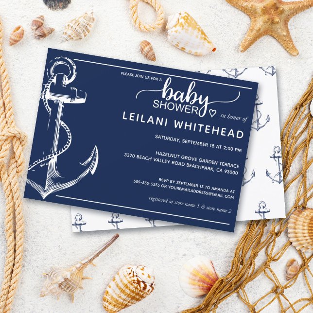 Nautical Anchor Baby Shower Navy Inbjudningar (Skapare uppladdad)