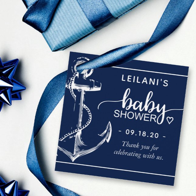 Nautical Anchor Baby Shower Tack Navy Blue Gåvor Etiketter (Skapare uppladdad)