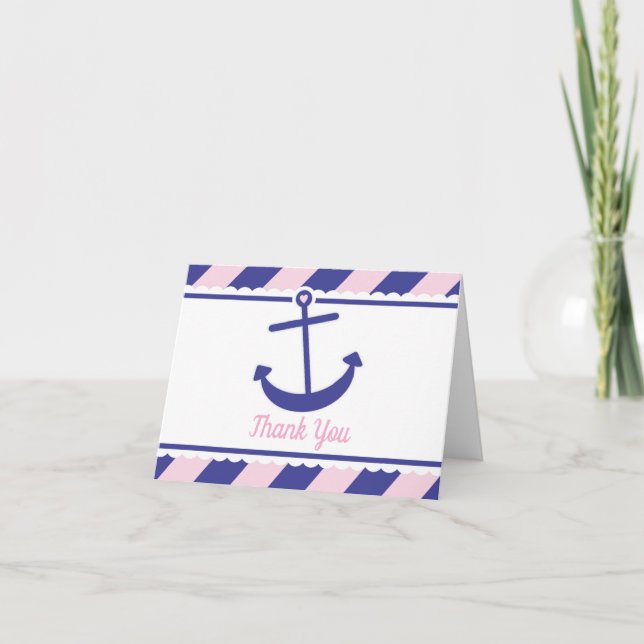 Nautical Anchor Baby Shower Tack rosa navy Kort (Framsida)