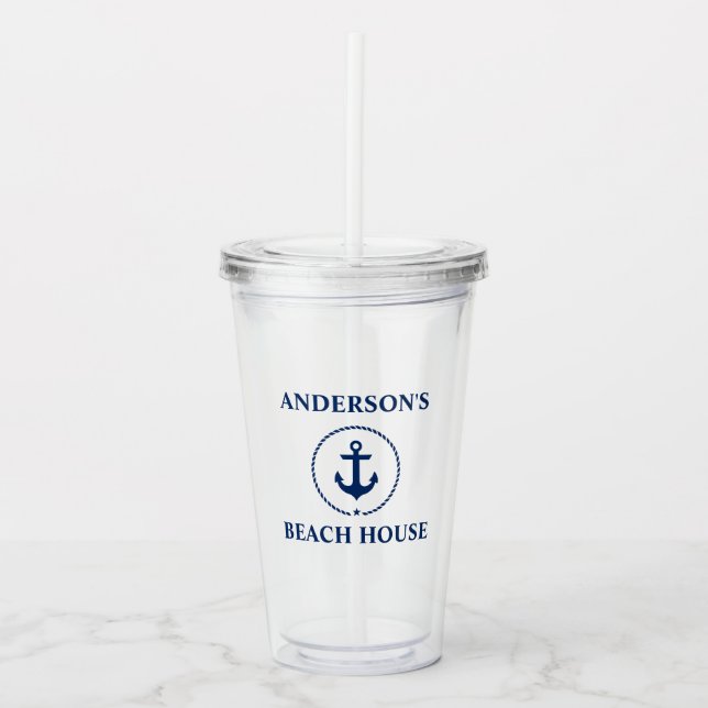 Nautical Anchor Beach House Namn Take Away Mugg (Framsida)